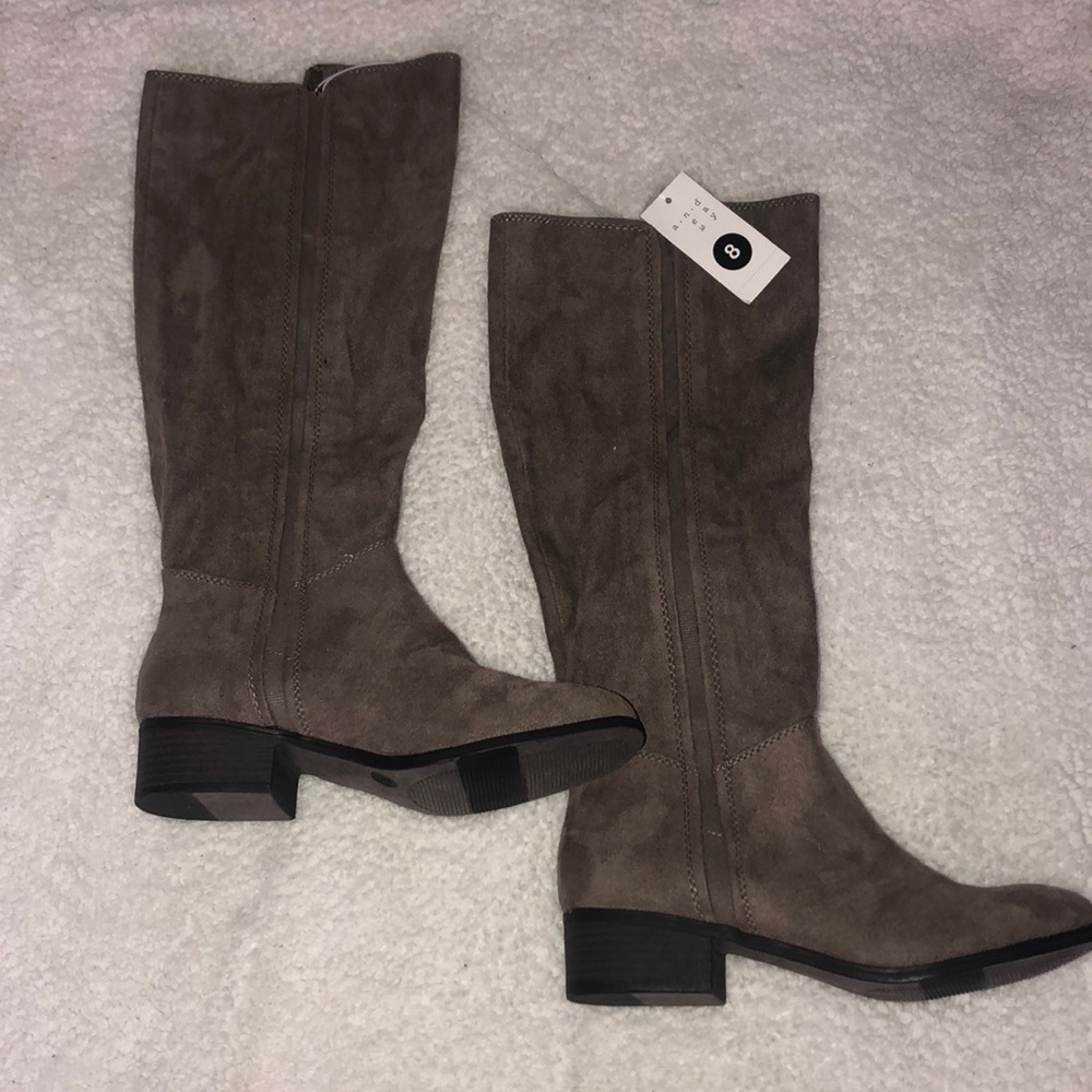 Grey knee high boots